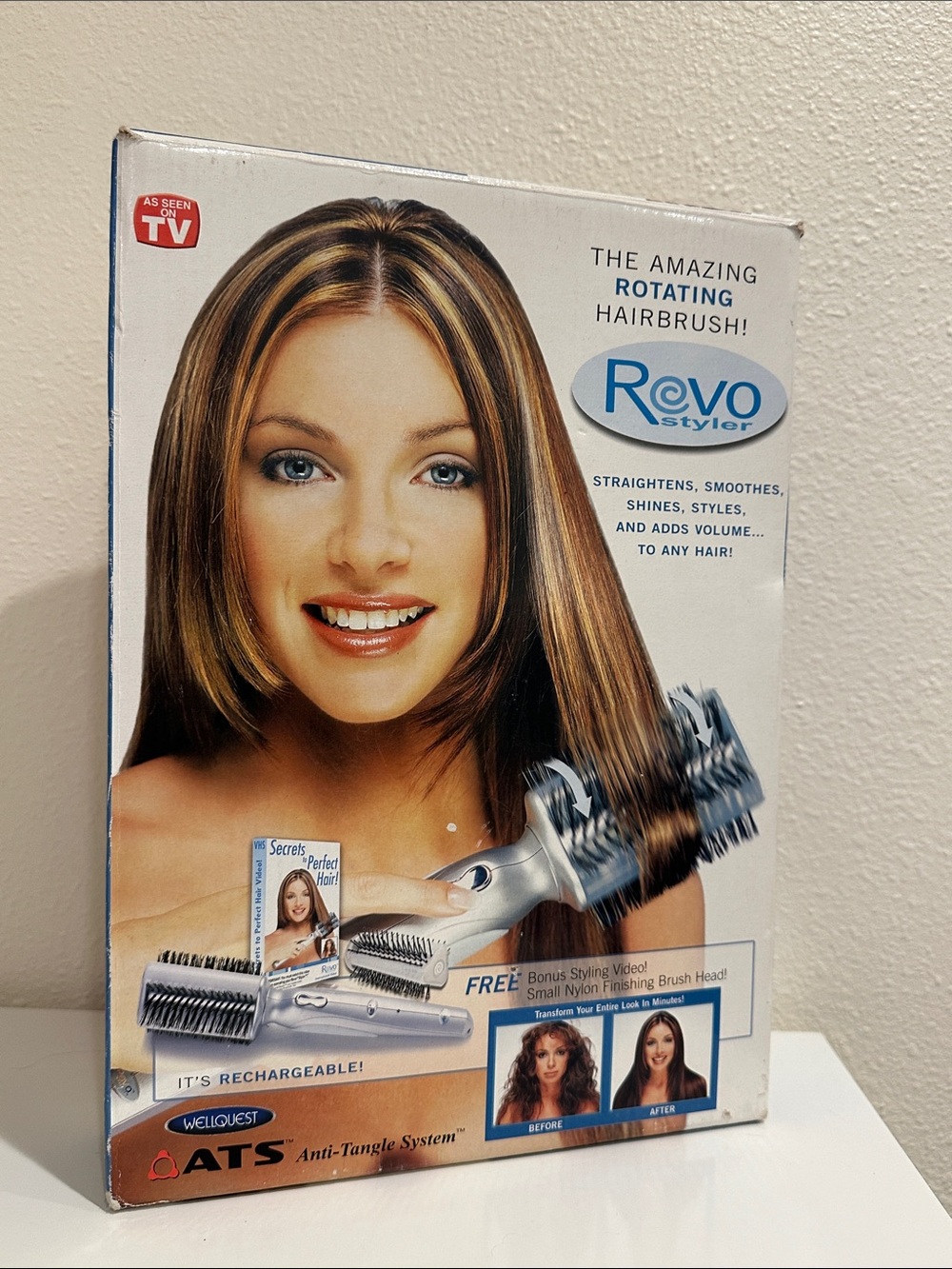 Retro Rovo Styler Rotating Hairbrush - Silver and Blue